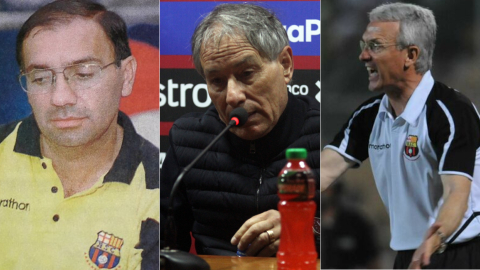 José María Andrade, Ariel Holan y Benito Floro, entrenadores de Barcelona SC que tuvieron que apostar por los jóvenes.