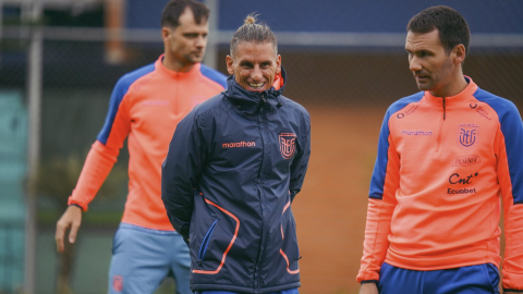 Sebastián Beccacece, durante un entrenamiento con la selección de Ecuador, el 6 de octubre de 2024.