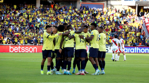 Jugadores de Ecuador, durante un partido en el estadio Rodrigo Paz Delgado, por Eliminatorias, el 10 de septiembre de 2024.