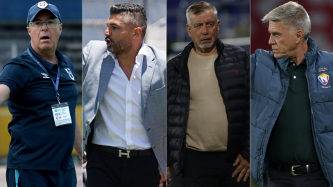 Jorge Célico, Javier Gandolfi, Ever Hugo Almeida y Marcelo Zuleta, los entrenadores que llegaron a las semifinales de la Copa Ecuador 2024.