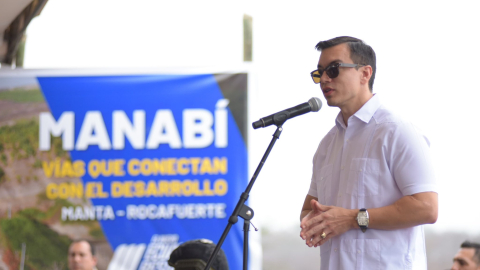 El presidente Daniel Noboa en un evento en Manabí, 16 de octubre de 2024.