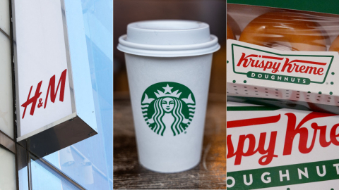 Imagen referencial de los logos de H&M, Starbucks y Krispy Kreme.