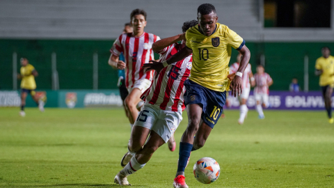 Justin Lerma, durante el partido de Ecuador ante Paraguay por la final del Sudamericano Sub 15, el 19 de octubre de 2024.