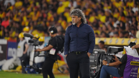 Leonel Álvarez, durante el Clásico del Astillero en el estadio Banco Pichincha, el 20 de octubre de 2024.