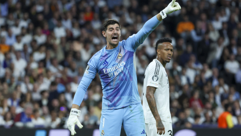 El meta belga del Real Madrid, Thibaut Courtois, durante el encuentro entre Real Madrid y Borussia Dortmund, este martes 22 de octubre de 2024.