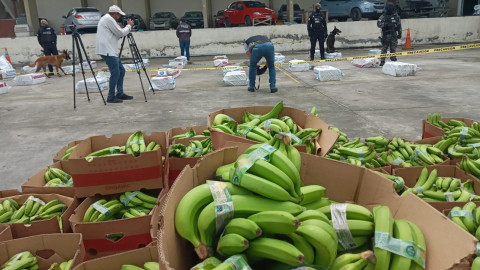 Vista referencial de un cargamento de banano contaminado con cocaína en uno de los puertos marítimos del sur de Guayaquil.