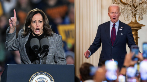 Combo de fotografías de la candidata demócrata a la presidencia de Estados Unidos, Kamala Harris (izq.) y el presidente estadounidense Joe Biden, en distintos eventos políticos.