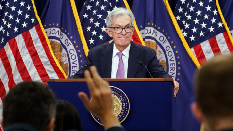 Jerome Powell, presidente de la Reserva Federal estadounidense, en una rueda de prensa en Washington, este 7 de noviembre de 2024.