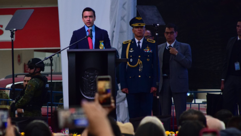 El presidente Daniel Noboa en el acto en homenaje a Santa Elena, el 7 de noviembre de 2024.