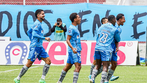 Jugadores de Macará, durante un partido de LigaPro, el 27 de octubre de 2024.