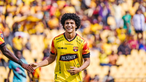 Eduard Bello celebra su gol, en el partido de Barcelona SC ante Cumbayá, el 10 de noviembre de 2024.