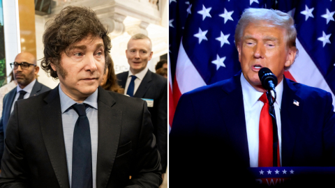 Javier Milei, presidente de Argentina, y Donald Trump, presidente electo de Estados Unidos, 12 de octubre de 2024.