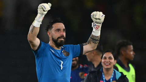 Hernán Galíndez celebrando la victoria de Ecuador sobre Colombia por Eliminatorias, 19 de noviembre de 2024.