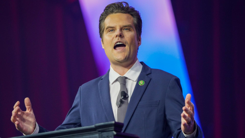 Fotografía de archivo del congresista estadounidense Matt Gaetz durante una convención del grupo político Turning Point, el 15 de junio de 2024 en Detroit, Michigan.