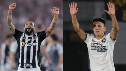 Otávio, de Mineiro, y Thiago Almada, de Botafogo, celebran sus clasificaciones a la final de la Copa Libertadores 2024.