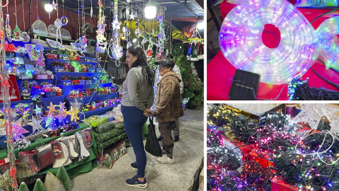 Comerciante ofertan luces con paneles solares, en Quito.