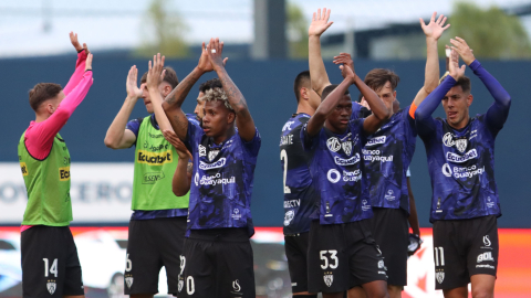 Los jugadores de Independiente del Valle, tras vencer a Macará el domingo 24 de noviembre de 2024.