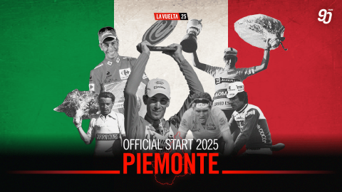 Afiche oficial del inicio de la Vuelta a España 2025 en Piemonte, Italia.