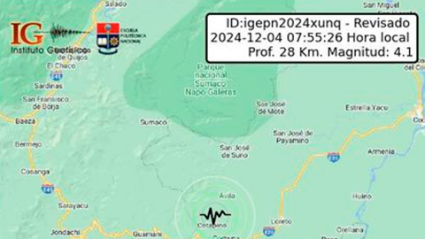 Imagen del sismo captado en Tena por el Instituto Geofísico, este 4 de diciembre.