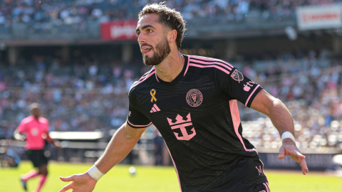 Leonardo Campana, del Inter Miami CF, celebra después de anotar un gol ante el New York City FC en el Yankee Stadium, el 21 de septiembre de 2024.