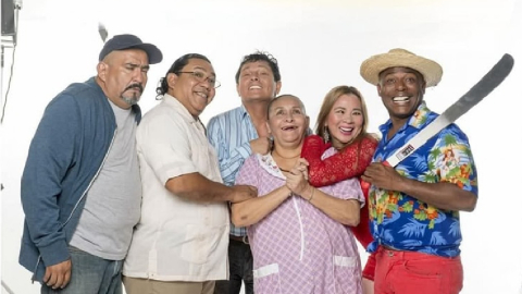 Elenco de 'Mis adorables entenados', Andrés Garzón, Héctor Garzón, Oswaldo Segura, Amparo Guillén, Sandra Pareja y Richard Barcker.