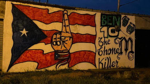 Mural encontrado en Durán por la Fiscalía, en 2022, hace alusión a los Chone Killers y a 'Ben 10'.