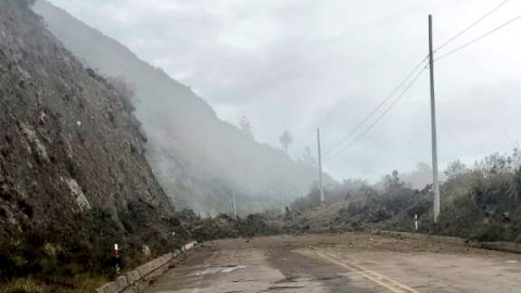 El tramo cerrado de la vía Penipe - Baños este 12 de enero de 2025.