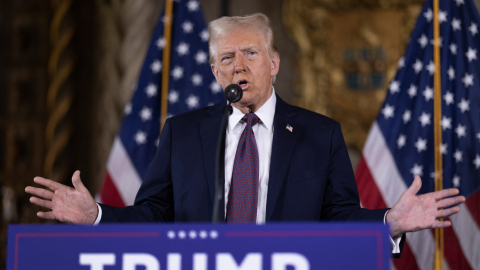 Donald Trump en una conferencia de prensa en el Club Mar-a-Lago el 7 de enero de 2025 en Palm Beach, Florida.