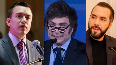 Los presidentes de Ecuador, Daniel Noboa; de Argentina, Javier Milei; y de El Salvador, Nayib Bukele.