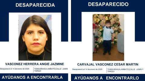 Madre e hijo reportados como desaparecidos en Ambato, en Tungurahua.