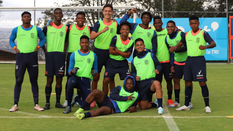 Los jugadores de la Selección Sub 20 de Ecuador, durante un entrenamiento previo al Sudamericano, el 15 de enero de 2025.