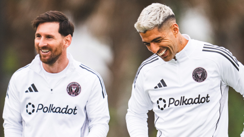 Lionel Messi y Luis Suárez, durante un entrenamiento con el Inter Miami, el 16 de enero de 2025.