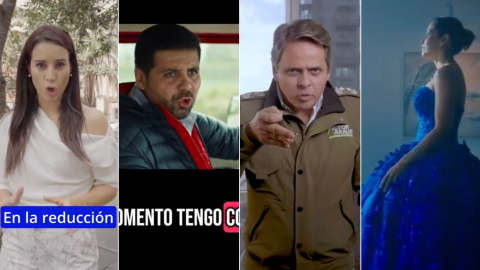 Carla Larrea, Juan Cueva, Víctor Araus y Luisa González en algunos de sus videos de campaña electoral.