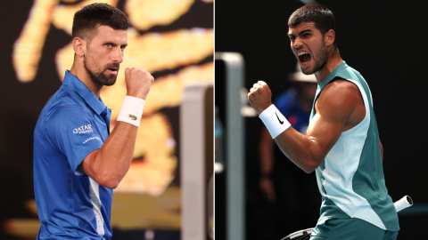 Novak Djokovic y Carlos Alcaraz, durante el Abierto de Australia, el 18 de enero de 2025.