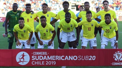 Los jugadores de la selección de Ecuador, durante el Sudamericano Sub 20 de 2019.