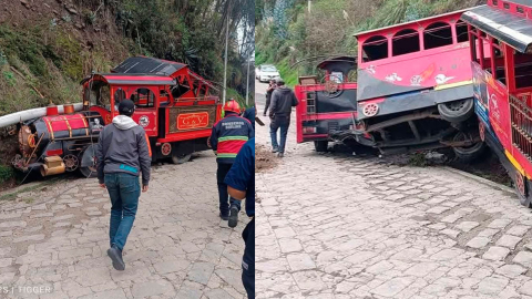 Accidente de tren turístico en Biblián, en Cañar, este 22 de enero de 2025.