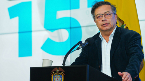 El presidente colombiano, Gustavo Petro, durante el acto de presentación de la Línea Anticorrupción 157, en Bogotá.