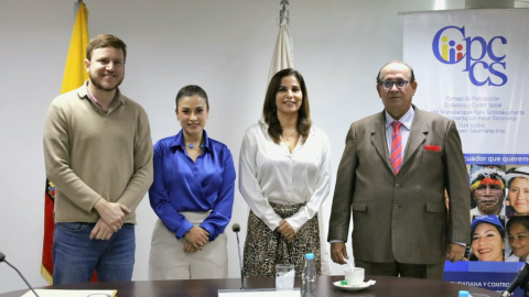 De izquierda a derecha: Augusto Verduga, Nicole Bonifaz, Yadira Saltos y Eduardo Franco Loor este 22 de enero de 2025.