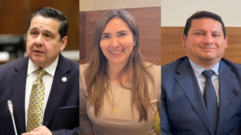 De izquierda a derecha: Pablo Muentes, Fabiola Gallardo y Johann Marfetán, procesados llamados a juicio por el caso Purga.