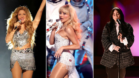 Shakira, Sabrina Carpenter y Billie Eilish, que se presentarán en la gala de los premios Grammy 2025.