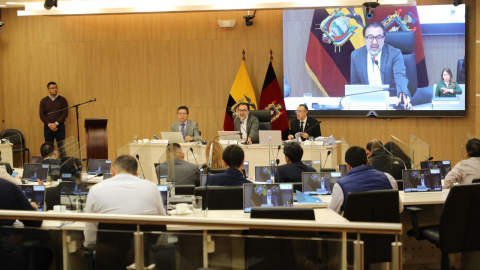 El alcalde de Quito, Pabel Muñoz, en una sesión del Concejo Metropolitano, el 10 de abril de 2025.