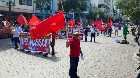 Marcha del Día del Trabajador, el jueves 1 de mayo de 2025, en el centro de Guayaquil.