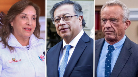 Retratos de Dina Boluarte (presidenta de Perú), Gustavo Petro (presidente de Colombia) y Robert F. Kennedy Jr. (secretario de Salud de Estados Unidos).