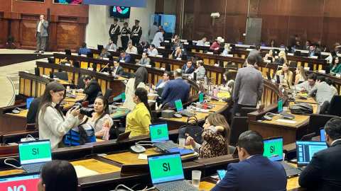 Momentos en que se votaba el pedido de apelación de la presidencia de Niels Olsen en la Asamblea, Quito, 5 de junio de 2025.