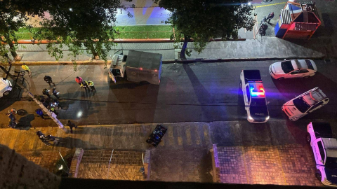 Imagen de la escena en donde fue asesinado el rapero ecuatoriano Forty MC, en el norte de Quito, este domingo 8 de junio de 2025.