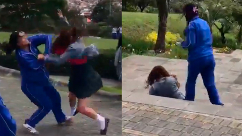 Estudiantes que protagonizaron una pelea en el parque Itchimbía, en el centro de Quito.