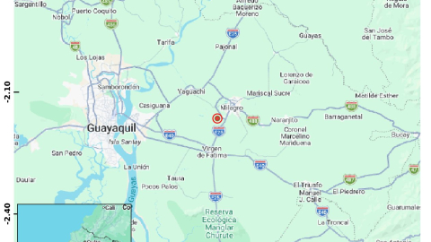 El epicentro del temblor registrado en El Triunfo, Guayas, 17 de octubre de 2026.