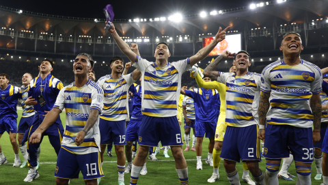 Jugadores de Boca Juniors celebran la victoria ante Vasco da Gama tras la semifinal de vuelta de la Copa Sudamericana, el martes 20 de octubre de 2026.