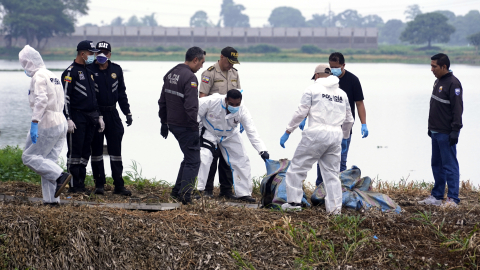 En el sector Las Cañitas en el kilómetro 12 de la vía Jujan- Babahoyo se hallaron ocho cuerpos en sacas de arroz, el 3 de junio del 2026, correspondientes a jóvenes desaparecidos del sector de la T de Daule.