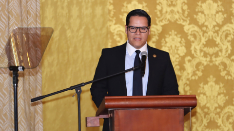 José Julio Neira ofrece declaraciones en el Palacio de Carondelet, Quito, 7 de marzo de 2024.